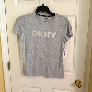 DKNY Women's Gray TShirt w/Sequined Logo on Front Sz M